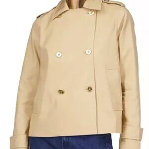 Brand New Michael Kors Cotton Twill Cropped Peacoat in Beige Khaki, Size : S